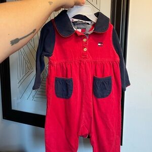 Tommy Hilfiger Red and Navy Polo Romper for Girls